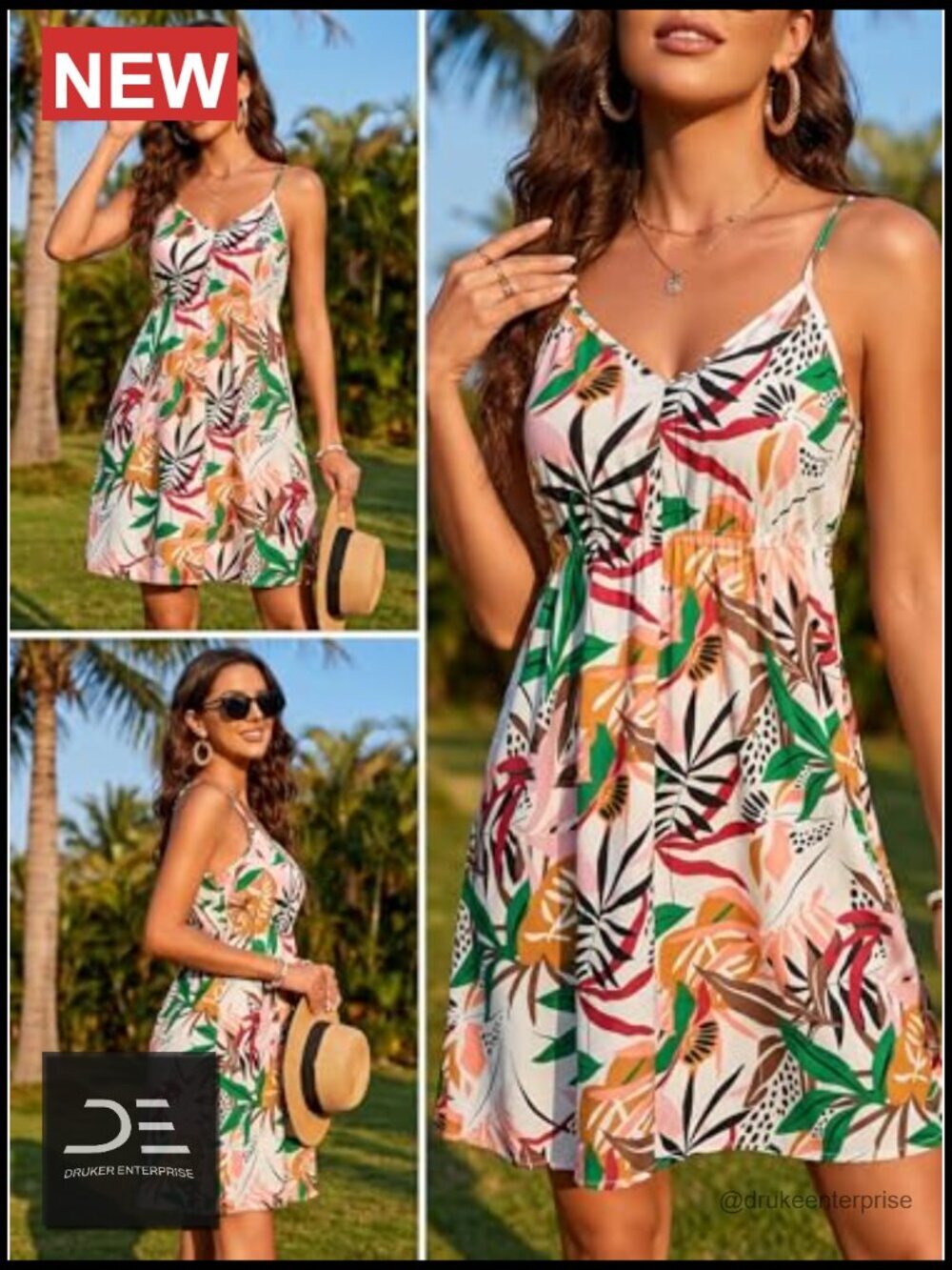 Floral V-Neck Spaghetti Strap Flowy Boho Mini Sundress - Picture 2 of 7